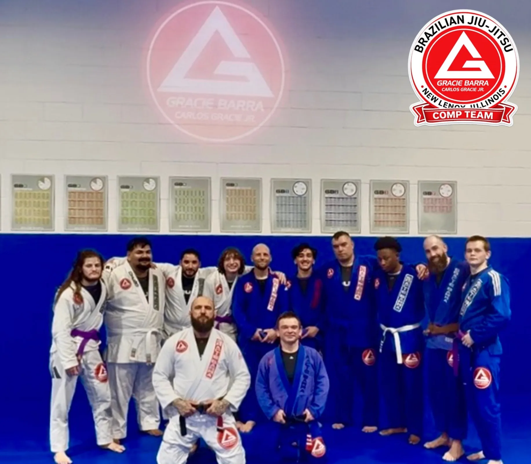 Adult Gracie Barra New Lenox students together after training