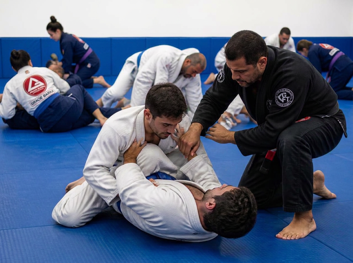Adult Brazilian Jiu-Jitsu class drilling at Gracie Barra New Lenox