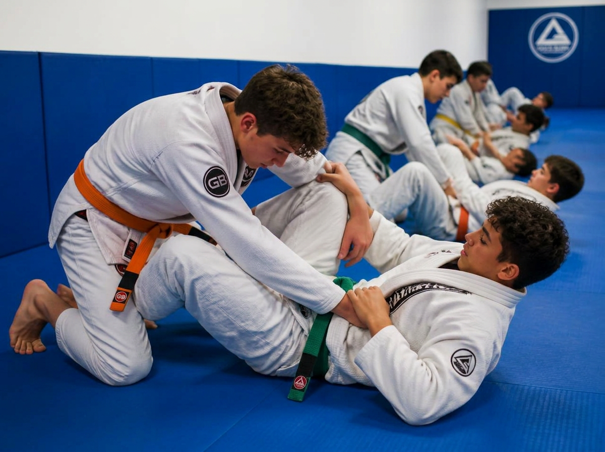 Junior Jiu-Jitsu students drilling at Gracie Barra New Lenox
