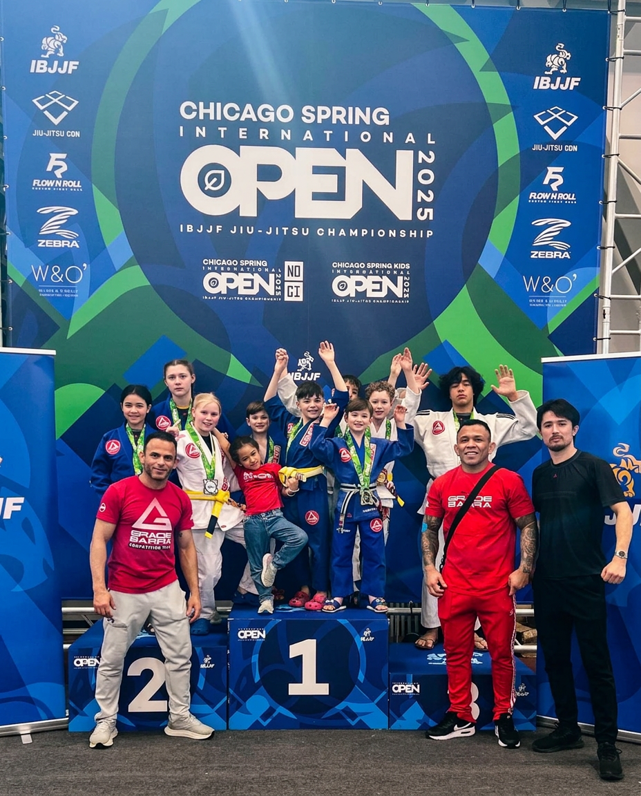 Gracie Barra New Lenox junior competitors on the podium