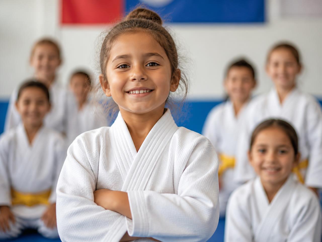 Confident young student standing with her class behind her